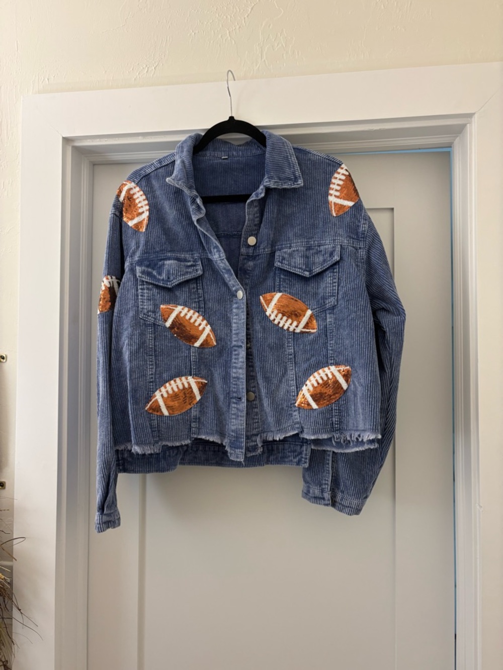 Blue Corduroy Jacket with Football Patches